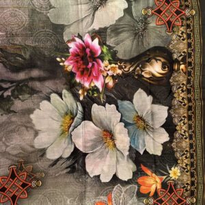 Unstitched Sophisticated Grey Floral Digital Printed Lawn 3-Piece Suit - Image 3