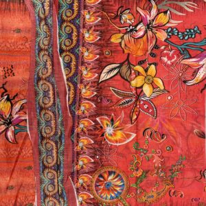 Unstitched Digital Printed Cotton Three Piece Set – Rust Orange Floral Lawn Suit - Image 3