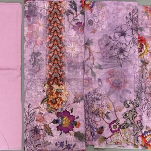 Unstitched purple sequence work lawn suit with digital printed floral kameez, embroidered panel, and printed dupatta