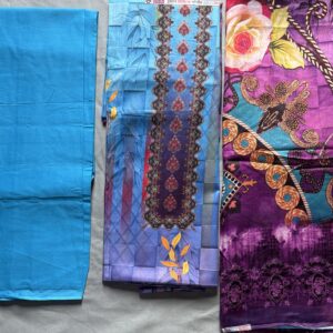Vibrant Blue & Purple Unstitched 3 Piece Lawn Suit – Digital Printed Floral Dress - Image 2