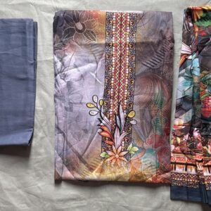 Unstitched Grey Floral Lawn Suit – Digital Printed 3 Piece Dress - Image 2