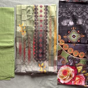 Unstitched Green Floral Lawn Suit – Digital Printed 3 Piece Dress - Image 2