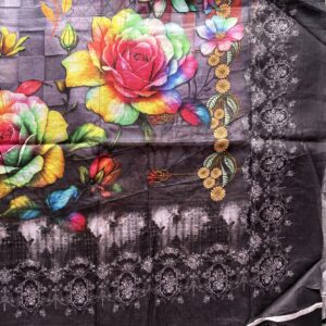 Unstitched Green Floral Lawn Suit – Digital Printed 3 Piece Dress - Image 3