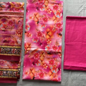 Unstitched Pink Floral Lawn Suit – Digital Printed 3 Piece Dress - Image 2