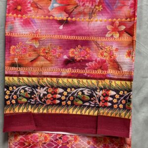 Unstitched Pink Floral Lawn Suit – Digital Printed 3 Piece Dress - Image 3