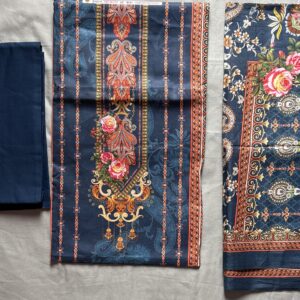 Unstitched Navy Blue Lawn Suit – Digital Printed 3 Piece Dress - Image 2