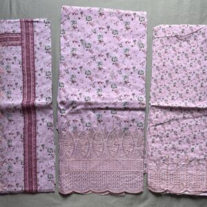 Unstitched lavender lawn suit featuring digital printed body, boring work hemline, scalloped border dupatta, and boring work salwar