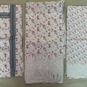 Unstitched lavender grey lawn suit featuring digital printed body, boring work hemline, scalloped dupatta, and boring work salwar