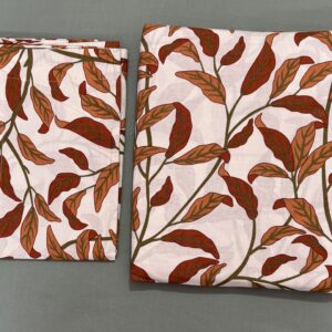 Premium Terracotta Leaf Print Cotton Bedsheet Set with Pillow Covers - Image 2