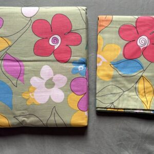Colorful floral print cotton bedsheet set in sage green with matching floral pillow covers