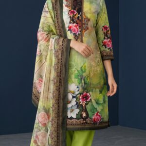 Unstitched Floral Digital Printed Unstitched 3-Piece Dress - Light Green - Image 1